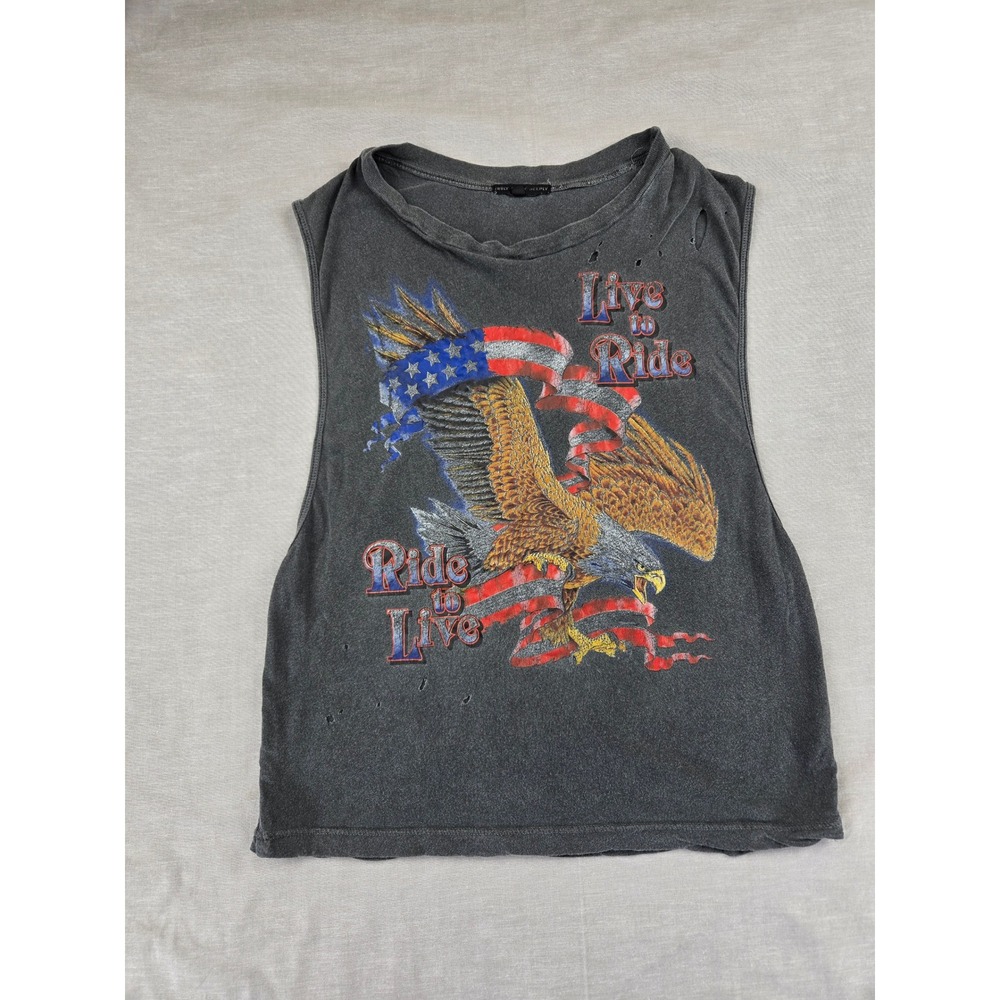 Truly Madly Deeply Live to Ride Eagle Graphic Muscle Tank Top Charcoal Grey XS